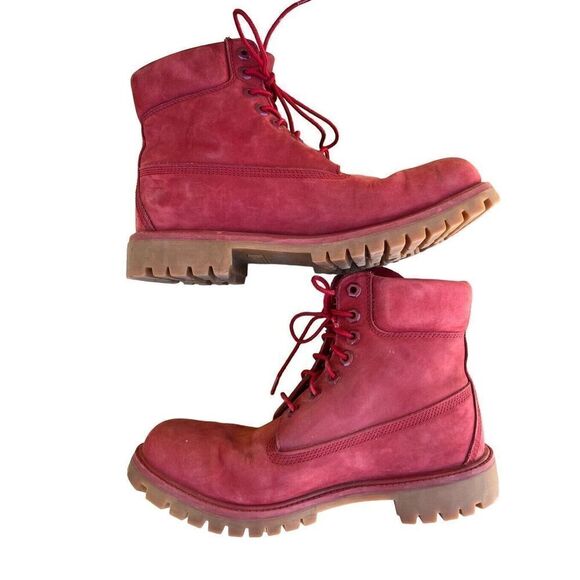 Timberland Men's Size 9M Premium 6" WP Red Nubuck Leather Work Hiking Boots - Picture 4 of 15
